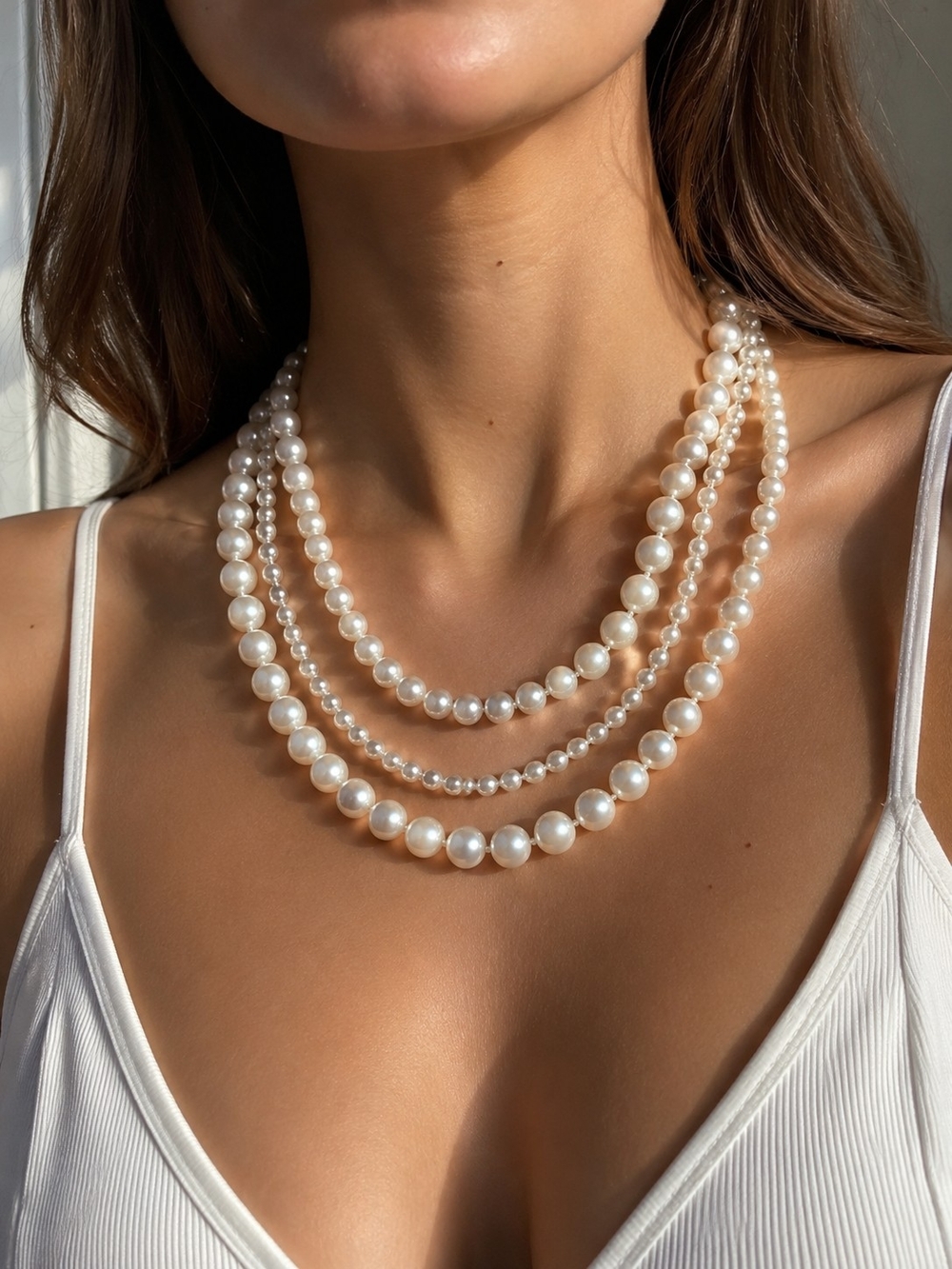 Pearl Necklace - White Classic Multi-Strand
